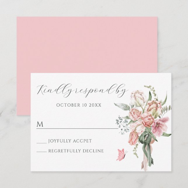 Blume rosa Pastellfarben RSVP Karte (Vorne/Hinten)