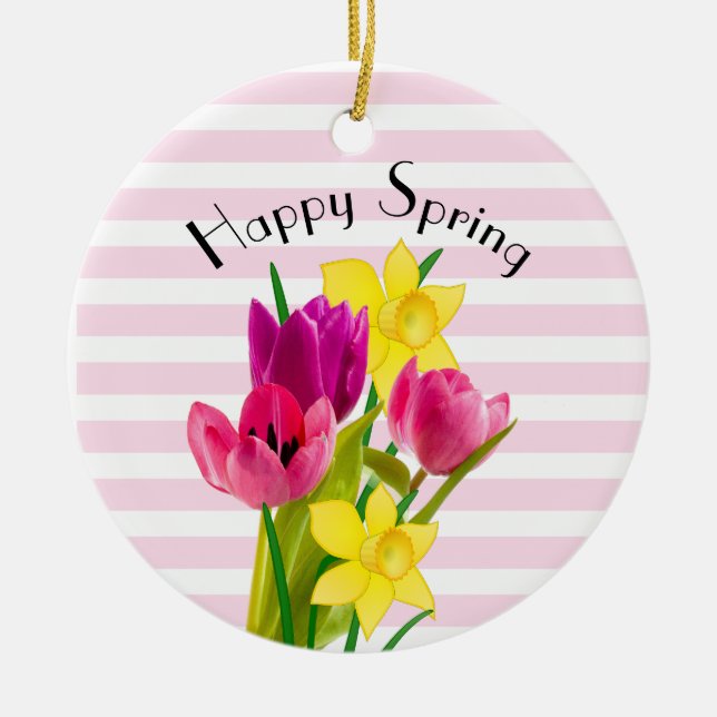 Blume Rosa Tulpen und Dochsen Keramik Ornament (Vorne)