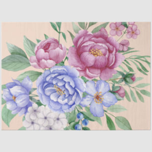 Blume Rosa und Blau Wasserfarben Garten Dekoupage Seidenpapier