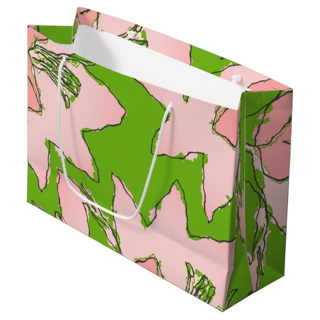 Blume Rosa und grüne AKA-Studentinnenverbindung Große Geschenktüte (Vorderseite Schrägansicht)