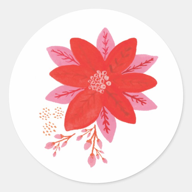 Blume Rosa und Rote Poinsettia Runder Aufkleber (Vorderseite)