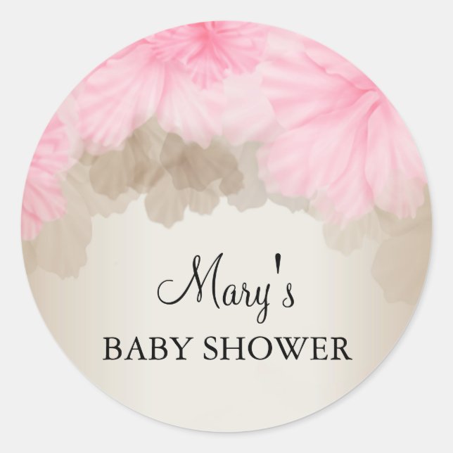 Blume Rosa und Silber | Babyduschenaufkleber Runder Aufkleber (Vorderseite)