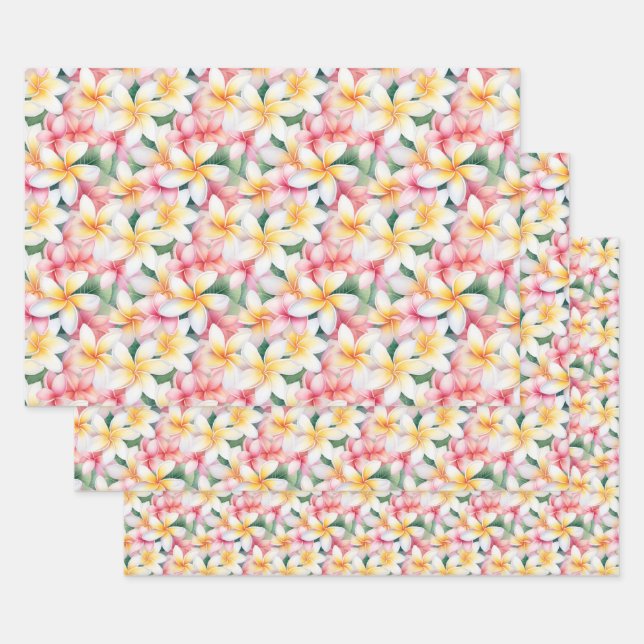 Blume Rosa und Weiße Plumeria Geschenkpapier Set (Set)