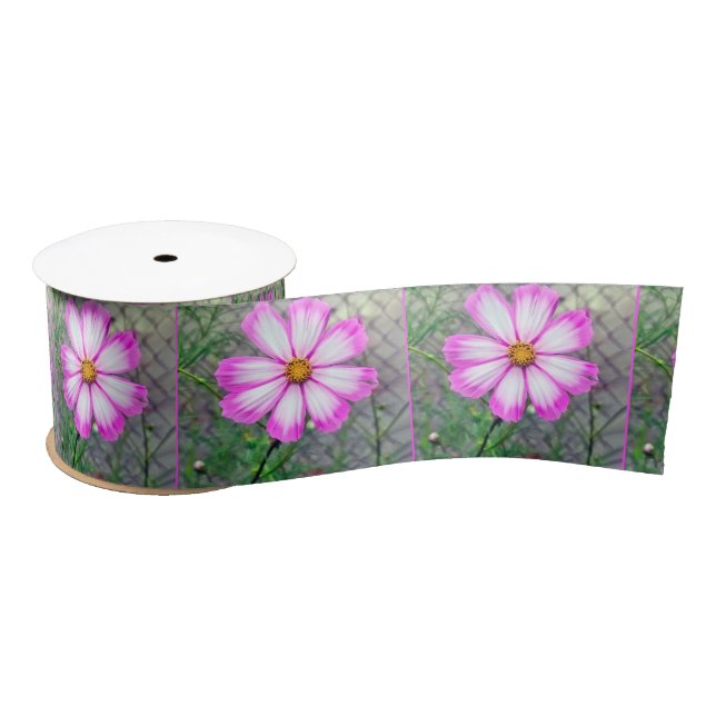 Blume Rosa und Weißkosmos Satinband (Spule)