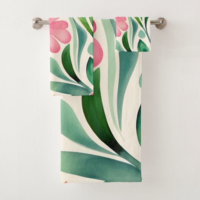 Blume Rosa Wasserfarben Art Badhandtuch Set (Insitu)