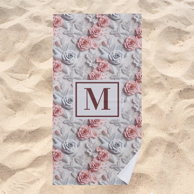 Blume Rosa-weiße Monogramm Strandtuch (Von Creator hochgeladen)