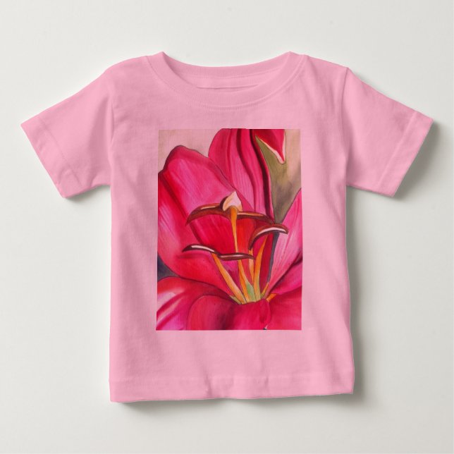 Blume Rot Alert Lily Aquarell Baby T-shirt (Vorderseite)