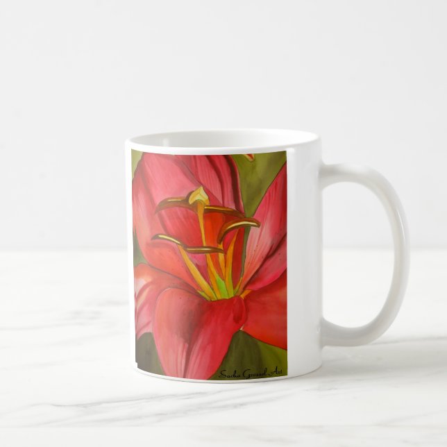 Blume Rot Alert Lily Aquarell Kaffeetasse (Rechts)