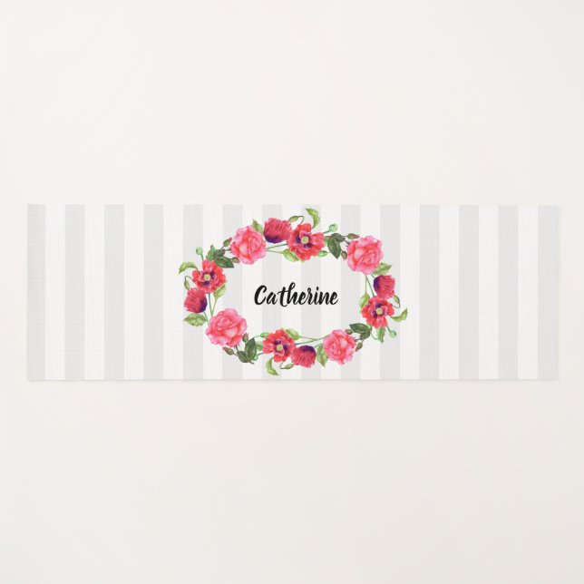 Blume Rot und Rosa Waterfarbe Oval Design Yogamatte (Vorderseite (Horizontal))