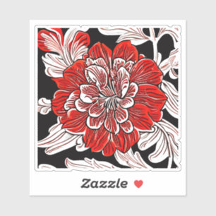 Blume Rot und Weiß im Jugendstil Aufkleber