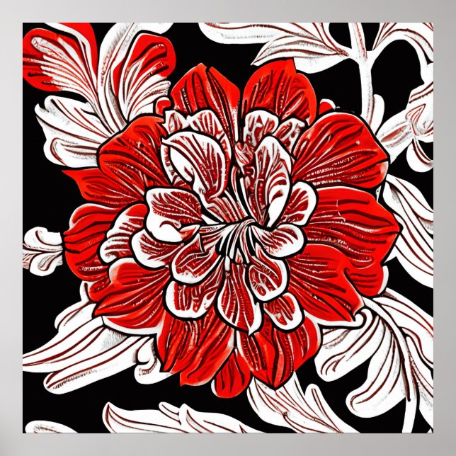 Blume Rot und Weiß im Jugendstil Poster (Vorne)