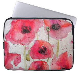 Blume Roter Mohn Floral Wasserfarbe Gepäckstück Ta Laptopschutzhülle