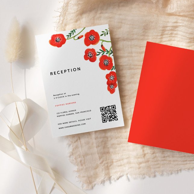 Blume Roter Mohn Hochzeitsempfangskarte Begleitkarte (Flower Red poppy Wedding Reception Enclosure Card)