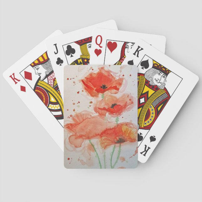 Blume Roter Mohn Wasserfarben Kartenspielen Set Spielkarten (Rückseite)