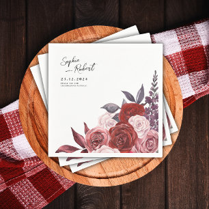 Blume Roter Wein Hochzeit Personalisiert Serviette