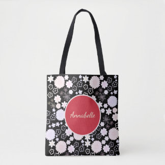 Blume rotes schwarzes Blumenmuster Benutzerdefinie Tasche