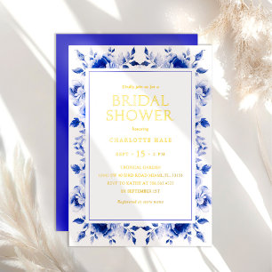 Blume Royal Blue Brautparty Gold Folieneinladung