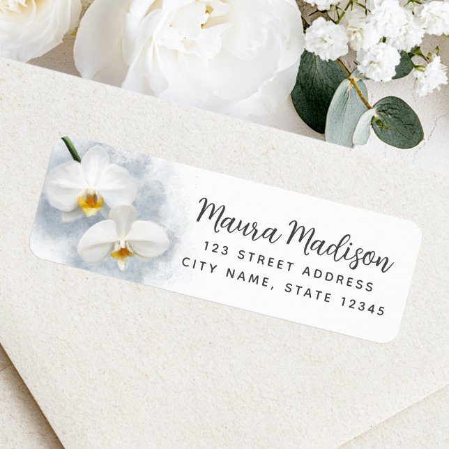 Blume Rücksendeadresse (White orchid phalaenopsis flower return address label)
