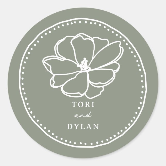 Blume Sage Green Wedding Runder Aufkleber (Vorderseite)