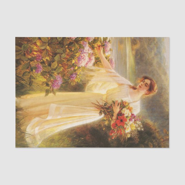 Blume sammeln, schöne Dame von Albert Lynch Seidenpapier (Vorderseite)