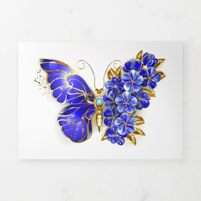 Blume Sapphire Butterfly Dreifach Gefaltete Ankündigung (Cover)