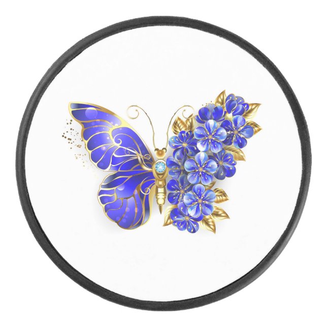 Blume Sapphire Butterfly Eishockey Puck (Vorderseite)