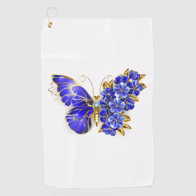 Blume Sapphire Butterfly Golfhandtuch (Vorderseite)