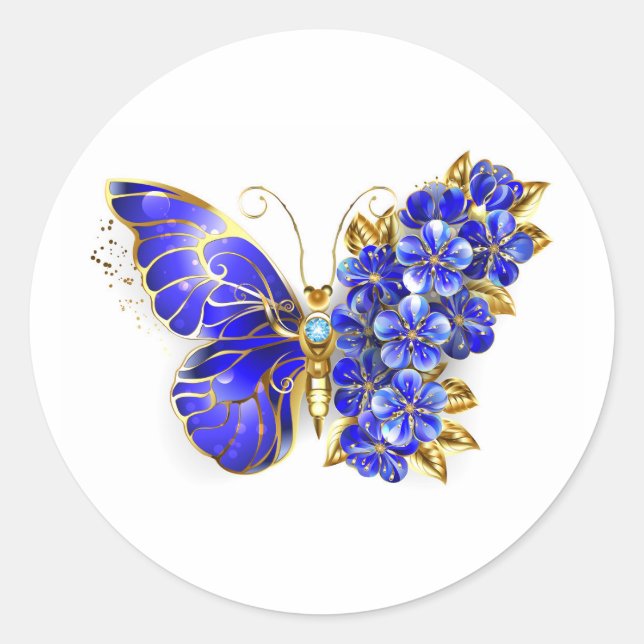 Blume Sapphire Butterfly Runder Aufkleber (Vorderseite)