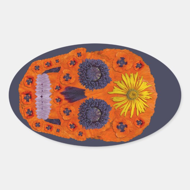 Blume Schädel 1 Ovaler Aufkleber (Vorderseite)