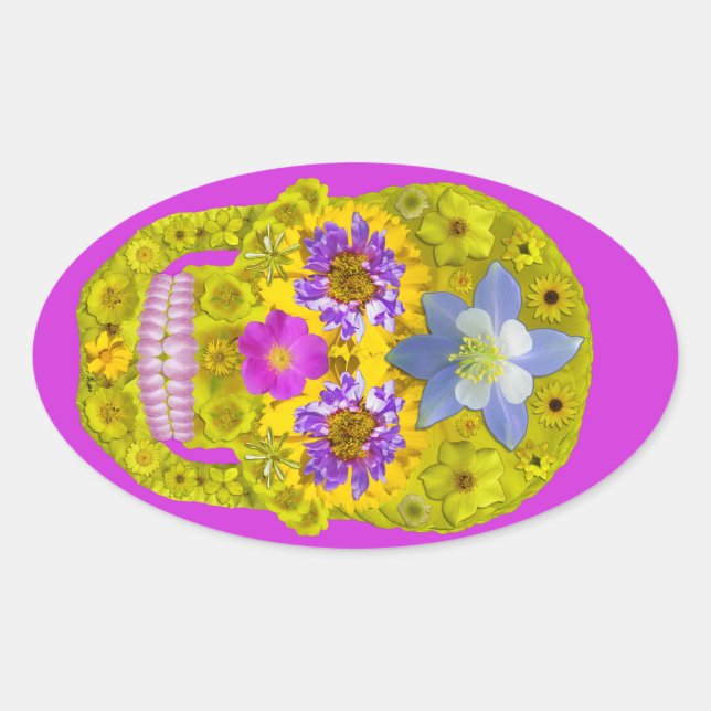 Blume Schädel 3 Ovaler Aufkleber (Vorderseite)