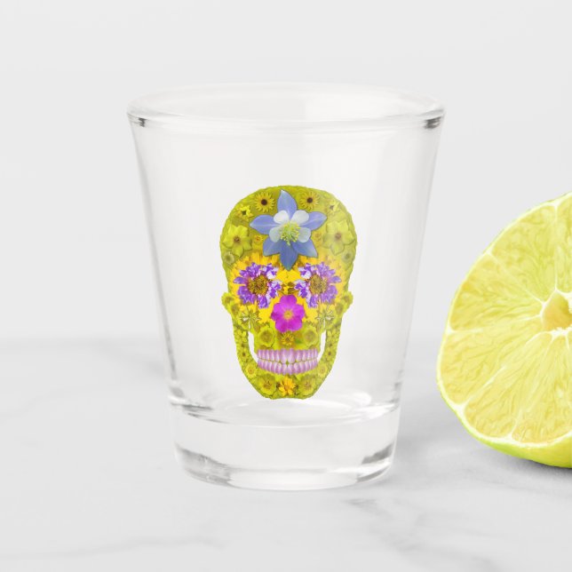 Blume Schädel 3 Schnapsglas (Vorderseite)