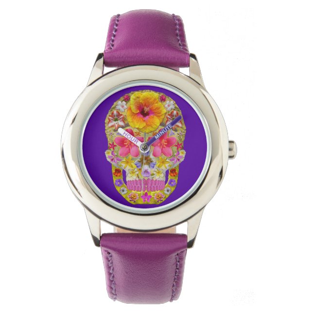 Blume Schädel 4 - tropisch Armbanduhr (Vorderseite)