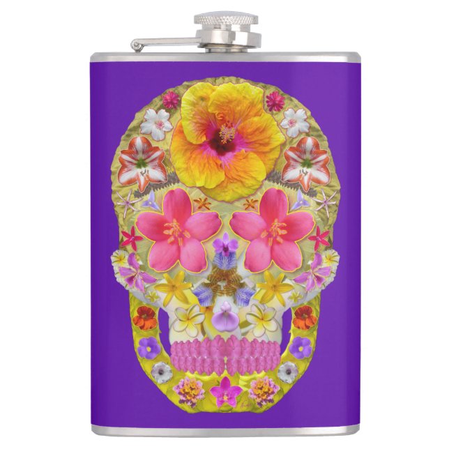 Blume Schädel 4 - tropisch Flachmann (Vorderseite)