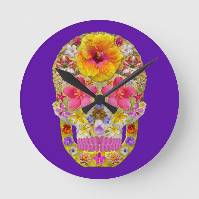 Blume Schädel 4 - tropisch Runde Wanduhr (Vorderseite)
