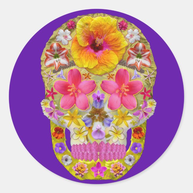 Blume Schädel 4 - tropisch Runder Aufkleber (Vorderseite)