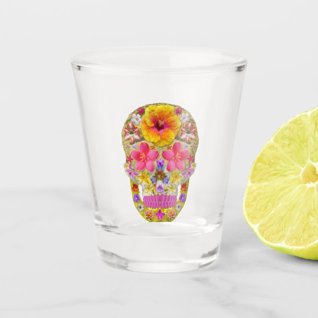 Blume Schädel 4-Tropisch Schnapsglas (Vorderseite)