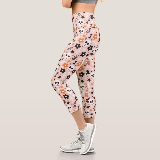 Blume Schädelmuster Capri Leggings (Links)