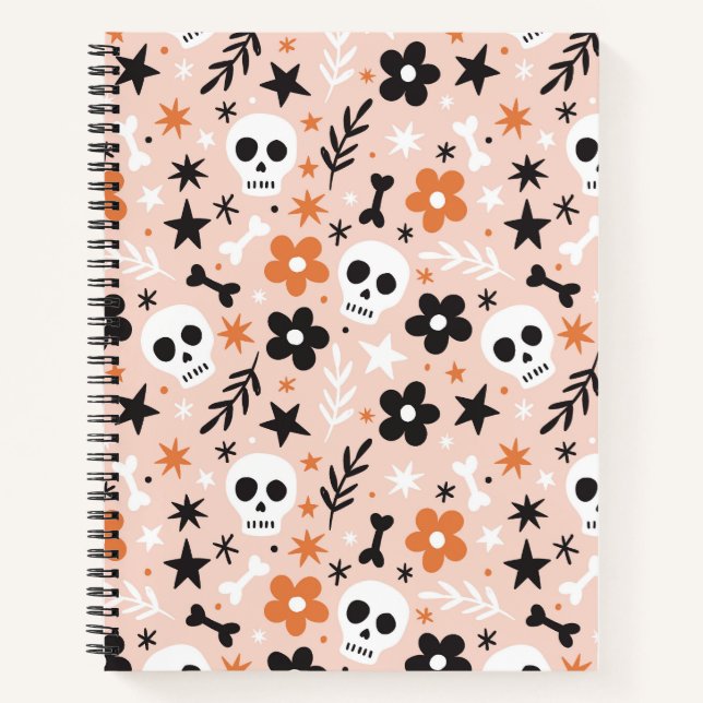 Blume Schädelmuster Notizbuch (Vorderseite)