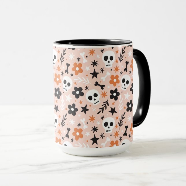 Blume Schädelmuster Tasse (VorderseiteRechts)