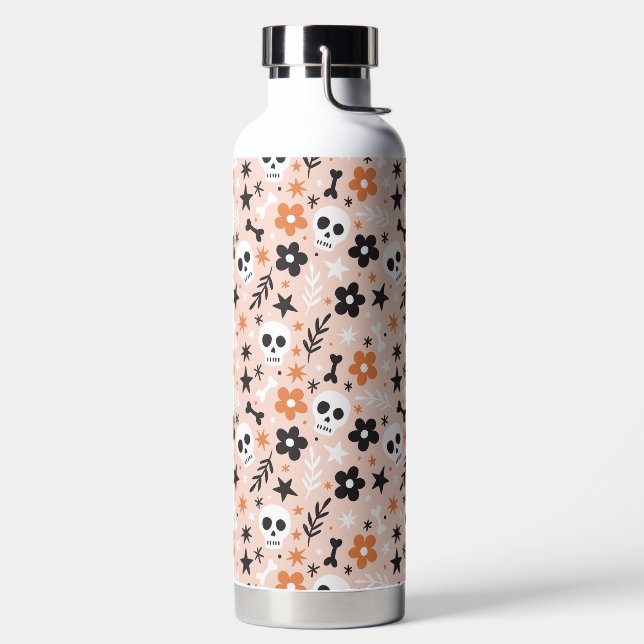 Blume Schädelmuster Trinkflasche (links)