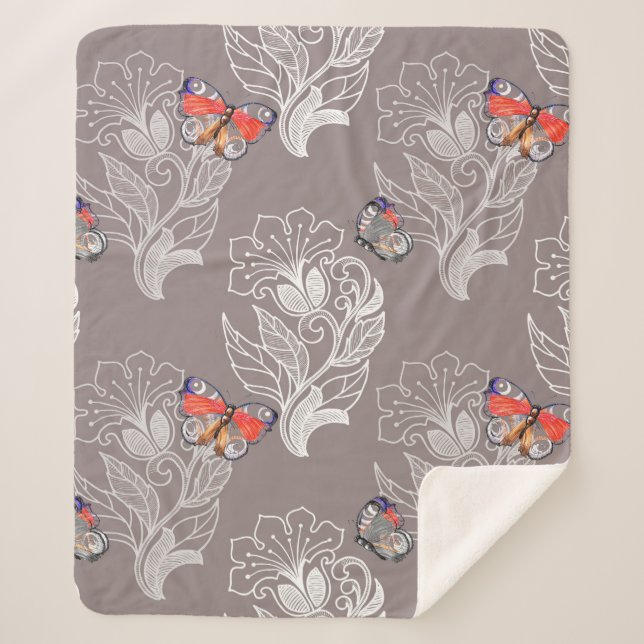 Blume, Schmetterling, Aquarell, Muster  Sherpadecke (Vorderseite)