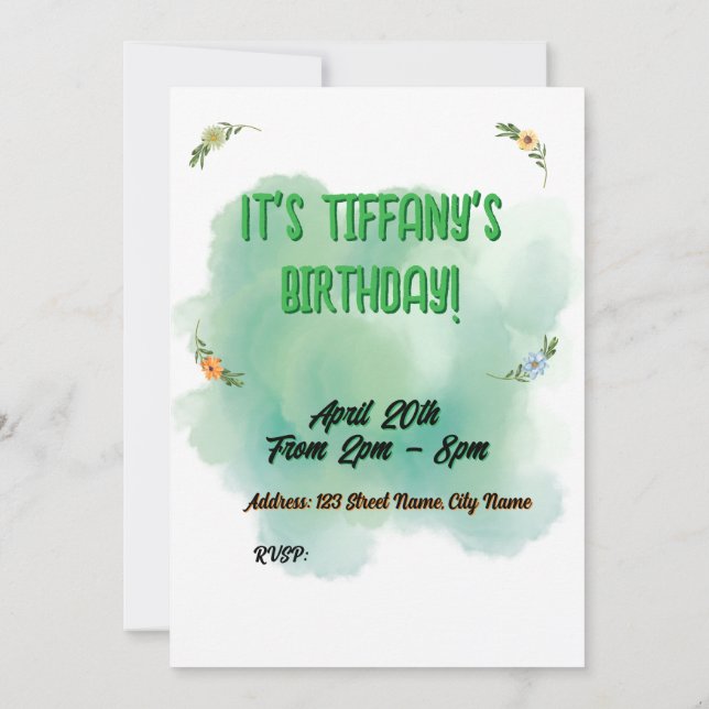 Blume & Schmetterling Einladung zum Geburtstag (Rückseite)