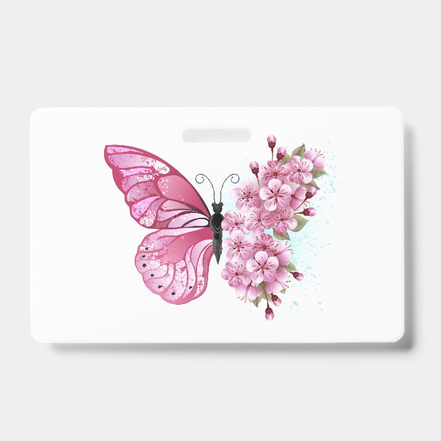Blume Schmetterling mit rosa Sakura Ausweis (Vorderseite)