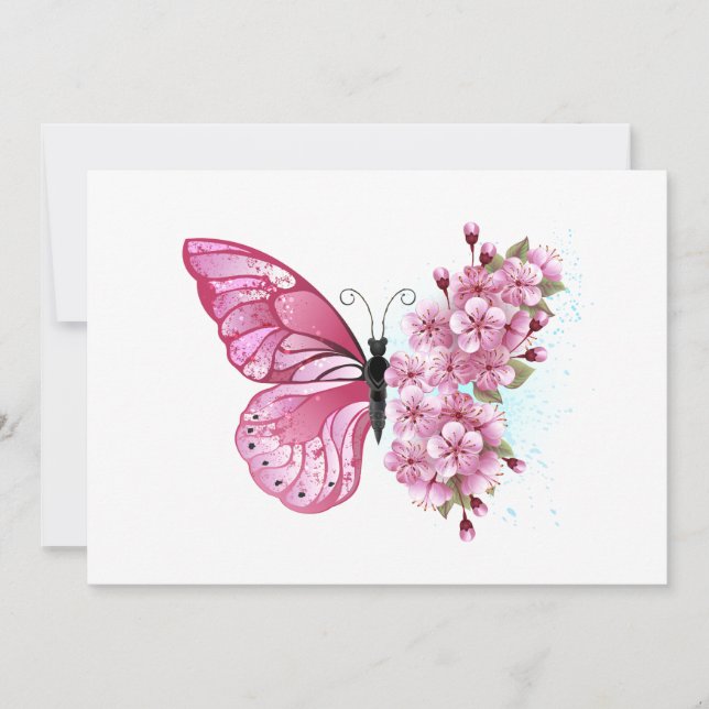 Blume Schmetterling mit rosa Sakura Einladung (Vorderseite)