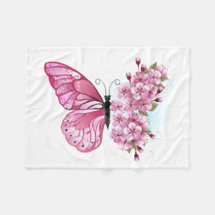 Blume Schmetterling mit rosa Sakura Fleecedecke