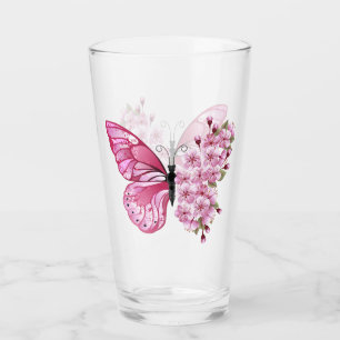 Blume Schmetterling mit rosa Sakura Glas