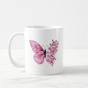 Blume Schmetterling mit rosa Sakura Kaffeetasse