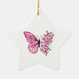Blume Schmetterling mit rosa Sakura Keramik Ornament