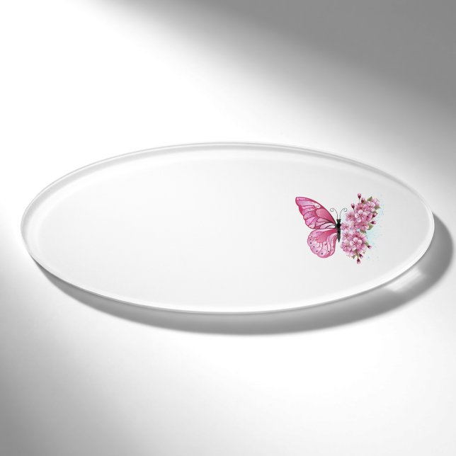 Blume Schmetterling mit rosa Sakura Namenschild (Vorderseite)