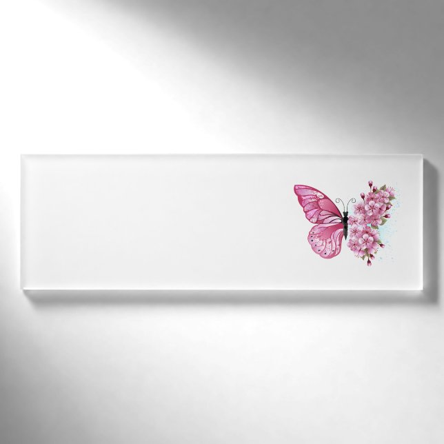 Blume Schmetterling mit rosa Sakura Namenschild (Vorderseite)